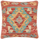 handmade Traditional Pillow Rust Blue Hand-made SQUARE 100% WOOL Hand woven turkish pillow2' x 2'